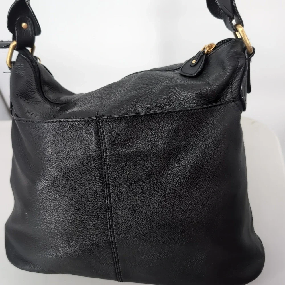 Rolfs Black Cowhide Leather Studded Hobo Shoulder Bag Gold Hardware